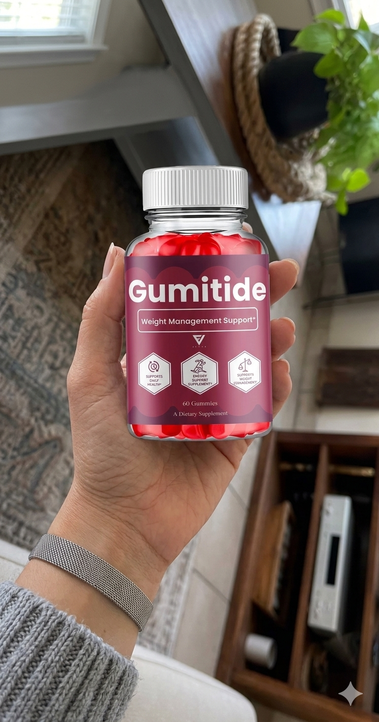 Gumitide weight management gummies held in hand